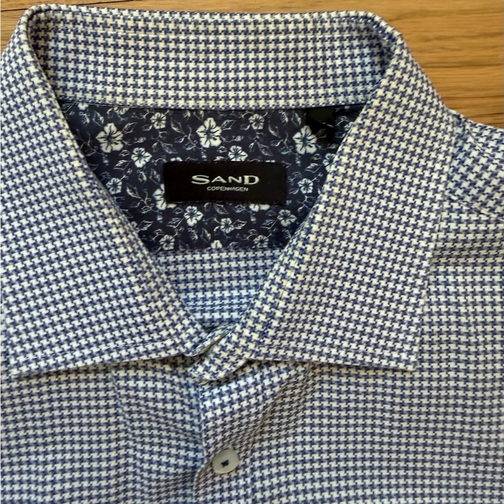 Men's Slim Fit Micro-Check Houndstooth Dress Shirt - Light Blue Sand Euro fit - Picture 2 of 7